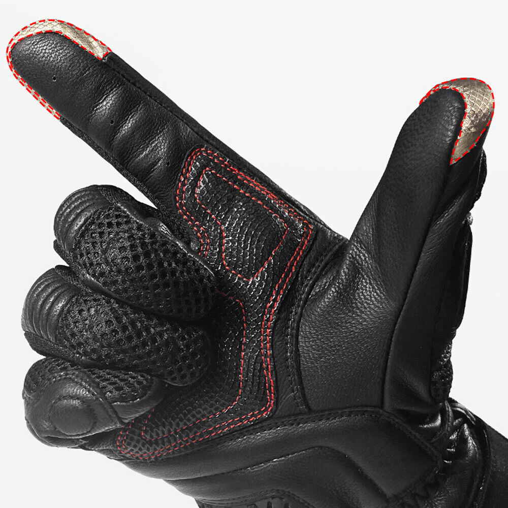 Leather Motorcycle Full Finger Touchscreen Riding Gloves X645336