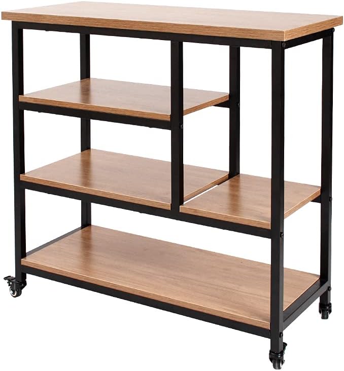 Light Walnut Kitchen Cart with Wooden Top S82814