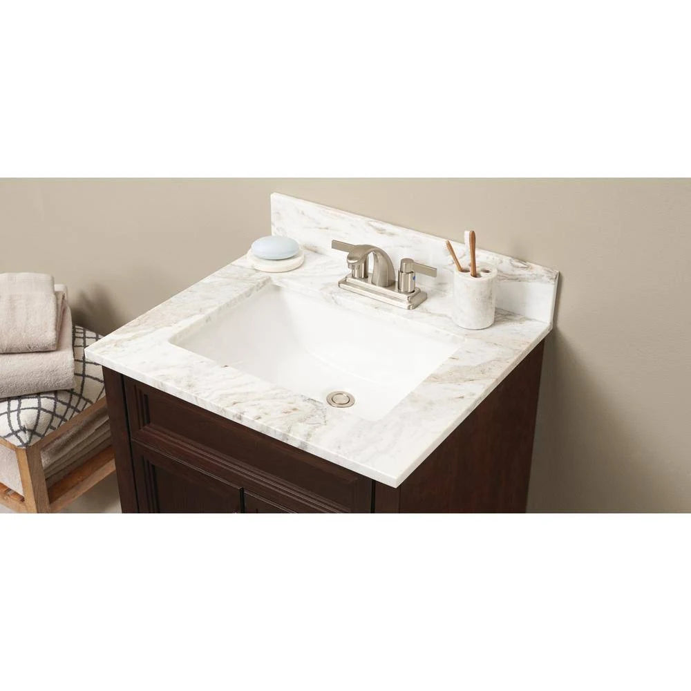 Marble Single Sink Vanity Top with White Sink I75134