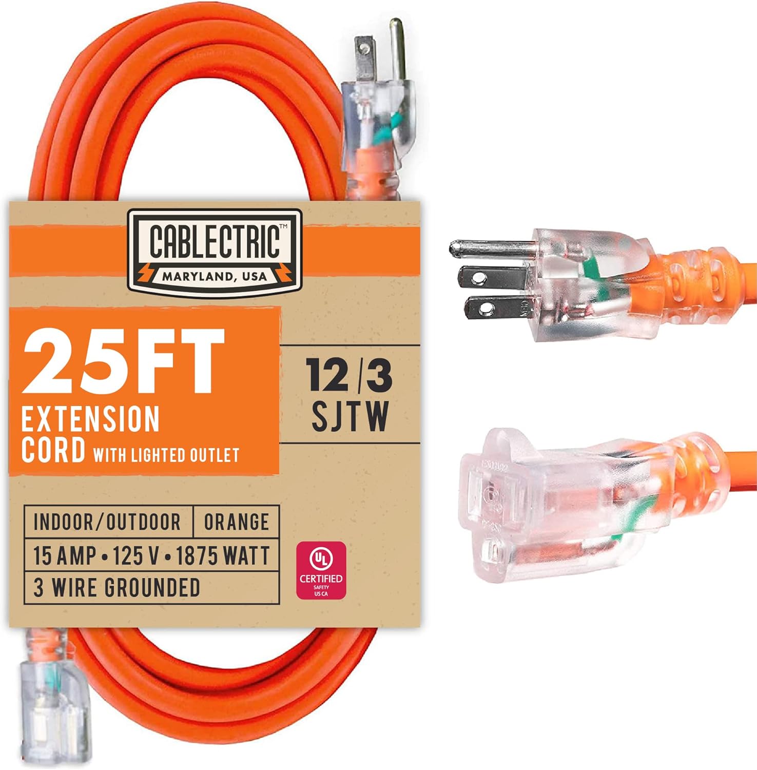 100 Ft 12/3 SJTW Heavy Duty Orange Extension Cord G735