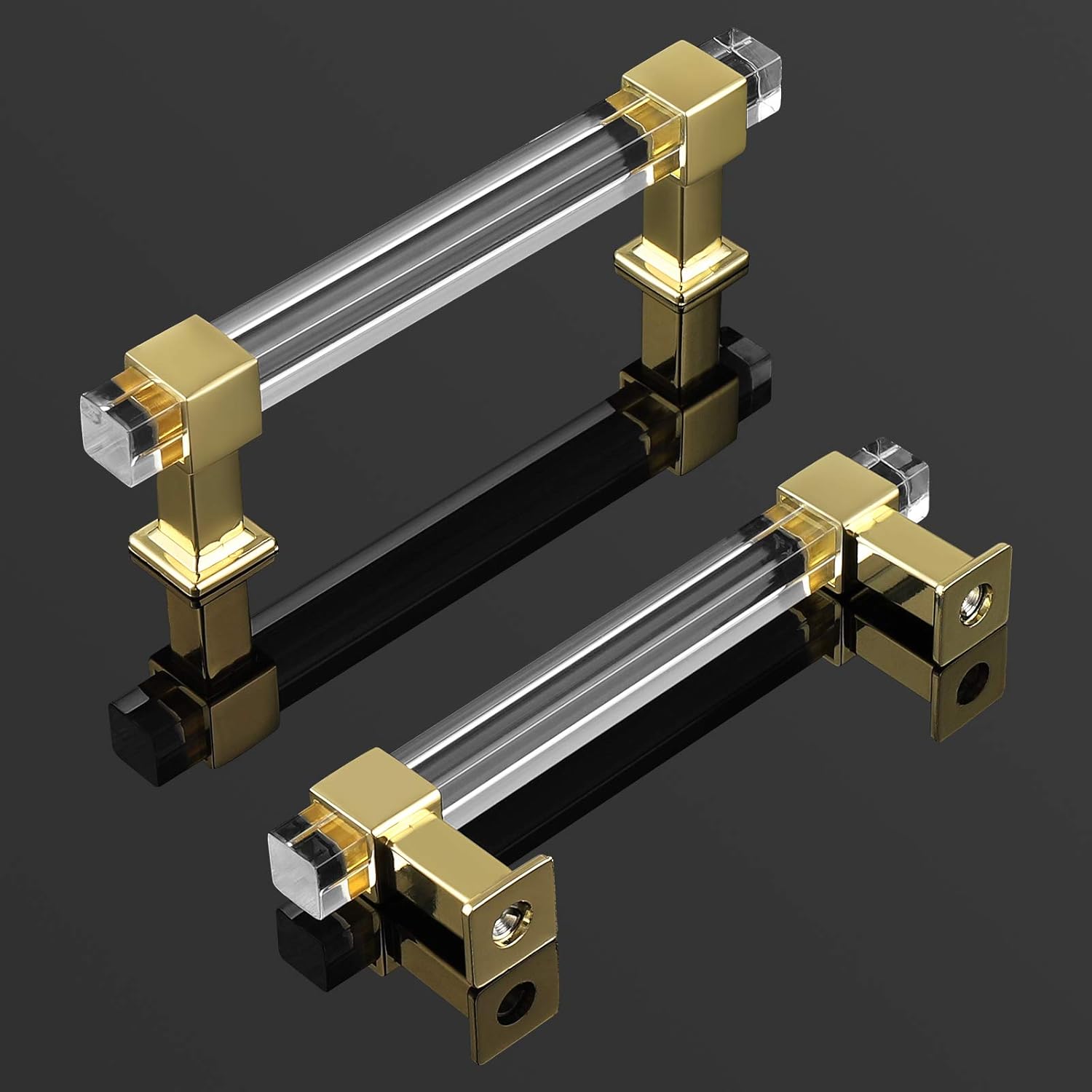 25 Pack 4 Inch Hole Center Gold Cabinet Handles with Square Acrylic Tube and Zinc Alloy Base K1919