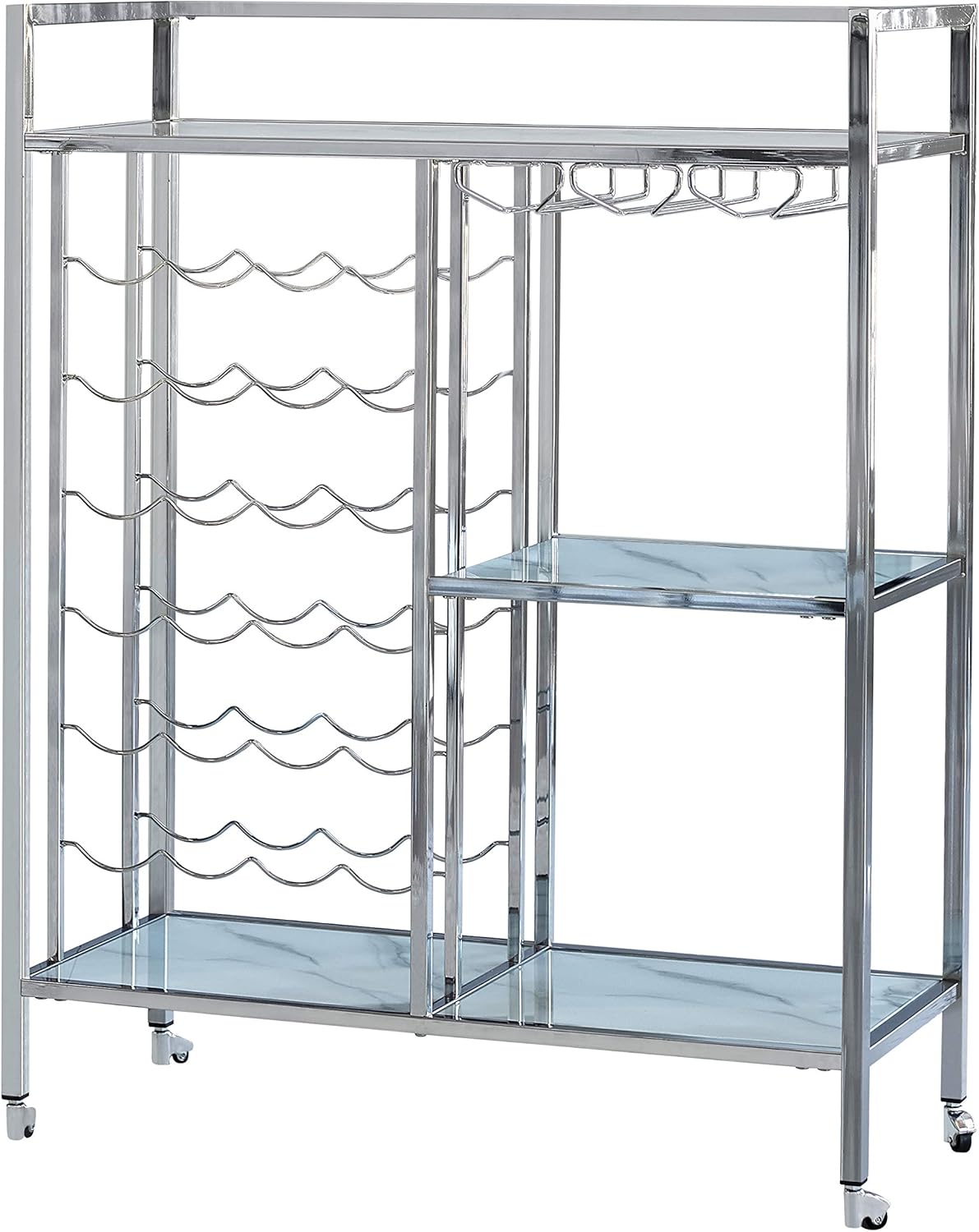 Chrome Glass Shelf Serving Cart B534946