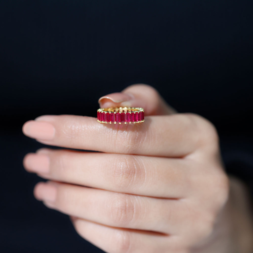14K Yellow Gold Lab Created Ruby Eternity Ring, 2.75 CT, US 4.50 S275887