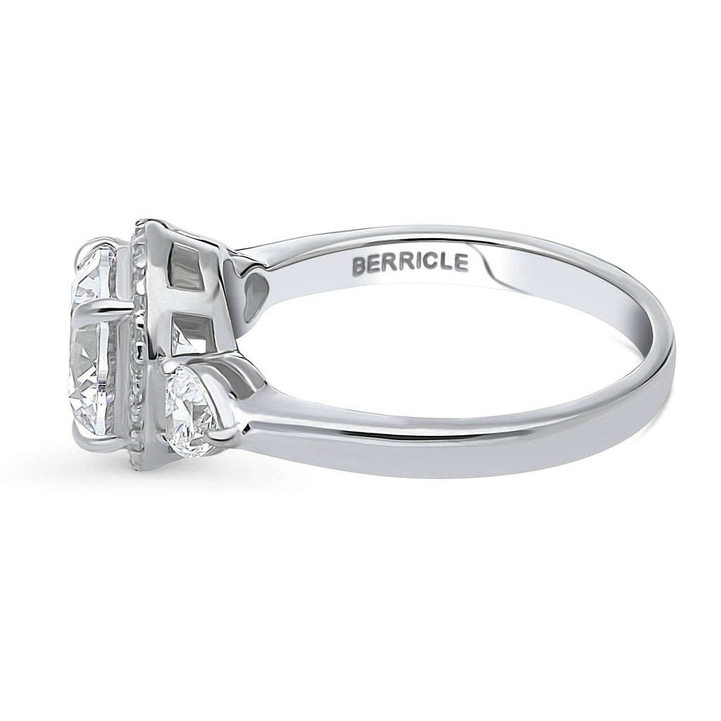 Sterling Silver Halo Cubic Zirconia Promise Ring, Rhodium Plated Size 4 C3647