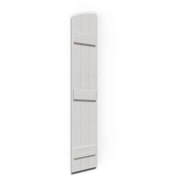 Rustic Three Board Joined Board-n-Batten Faux Wood Shutters w/Elliptical Arch Top D179