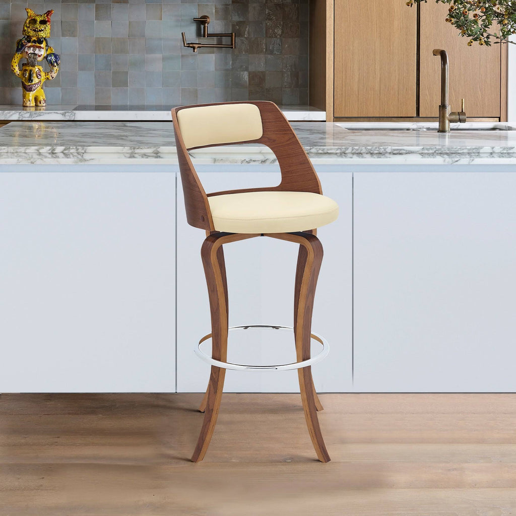 Swivel Gray Faux Leather and Walnut Wood Bar Stool M1568
