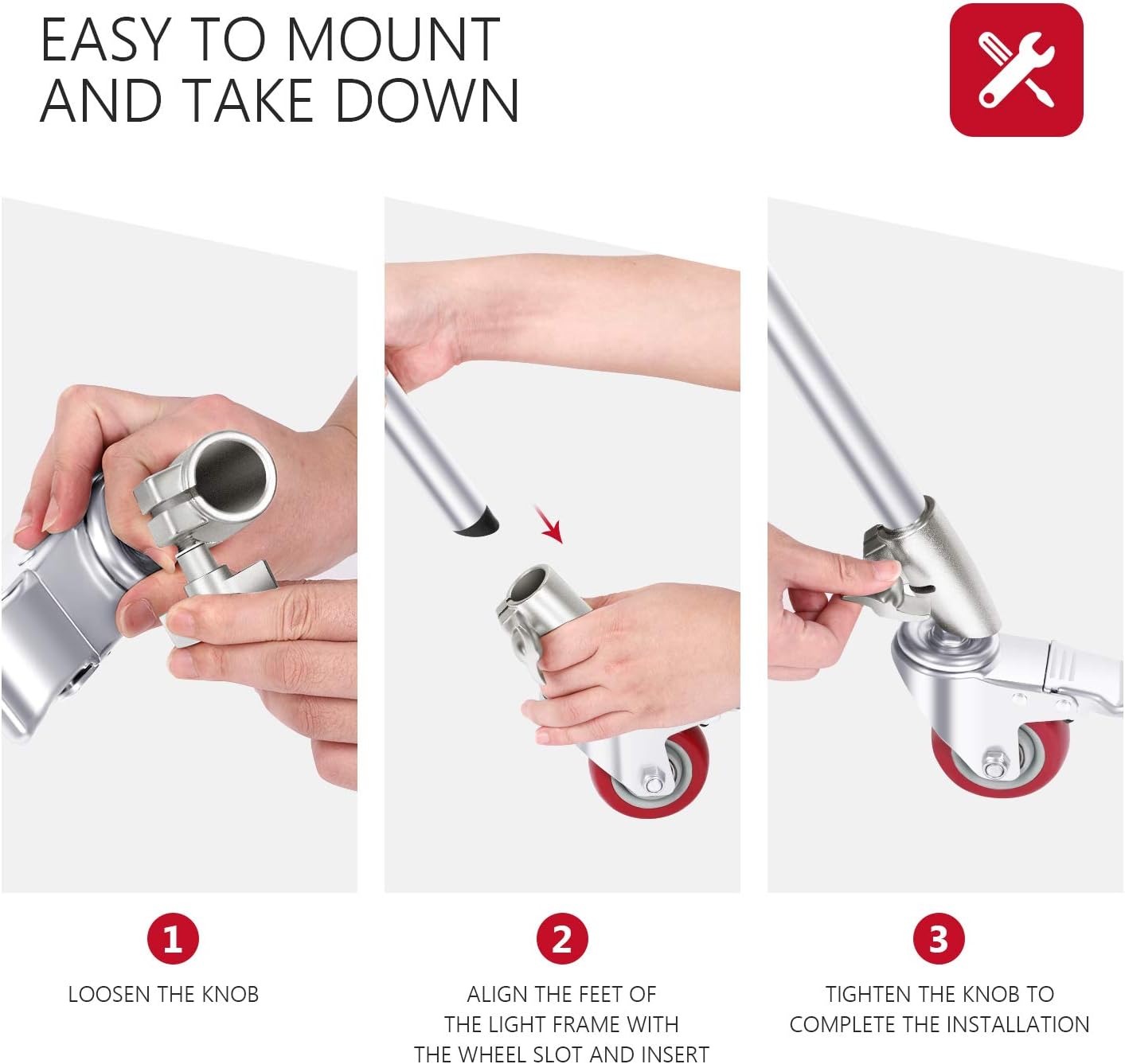 3 Packs Swivel Caster Wheels Set with 75mm Diameter, Durable Metal Construction with Rubber Base W422