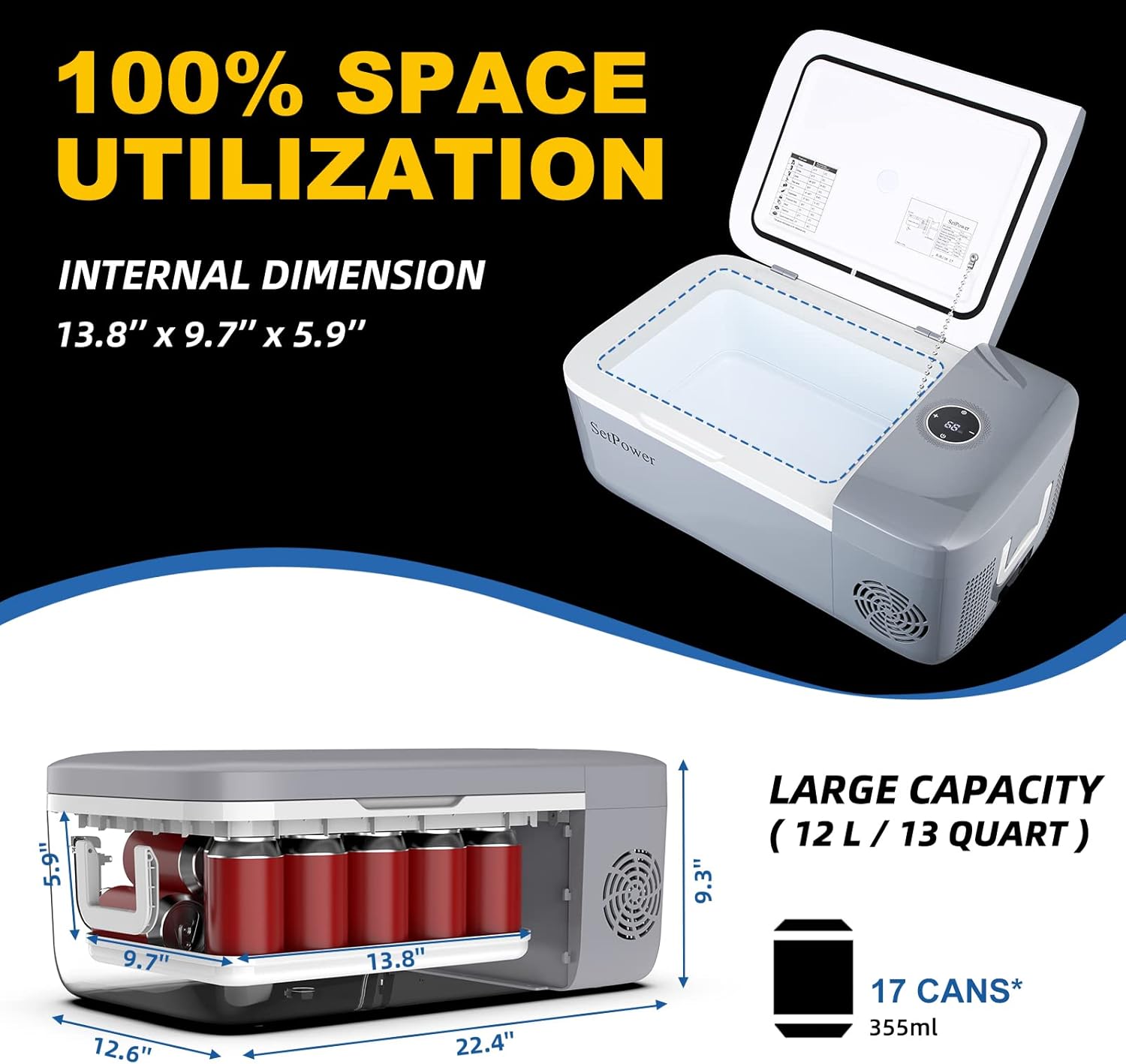 12V Portable Refrigerator and Freezer, 12L/13 Quarts J432