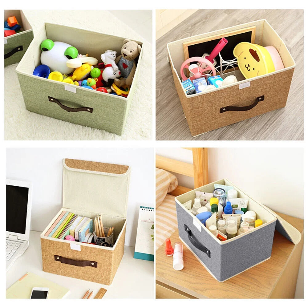 Linen Collapsible Fabric Storage Box with Handle, 6 Pack M31701