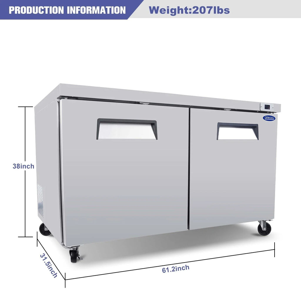 60" Commercial Stainless Steel Undercounter Work Top Refrigerator 18Cu.Ft F928