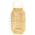 Rattan Candle Lantern with Glass Shade, 15.5 inch H x 9.5 inch W, Beige U757