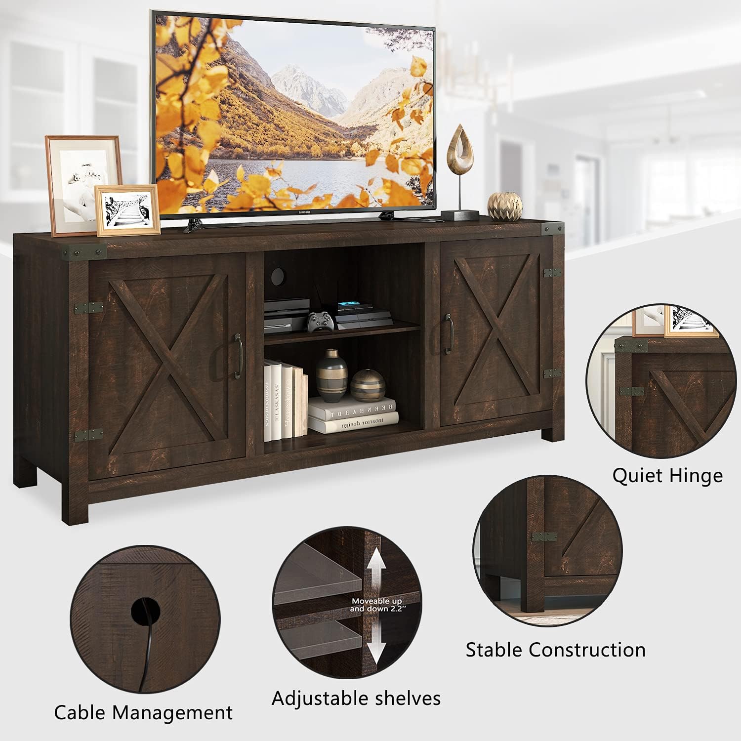 Espresso TV Stand with 3-Level Adjustable Storage Shelves Z74285