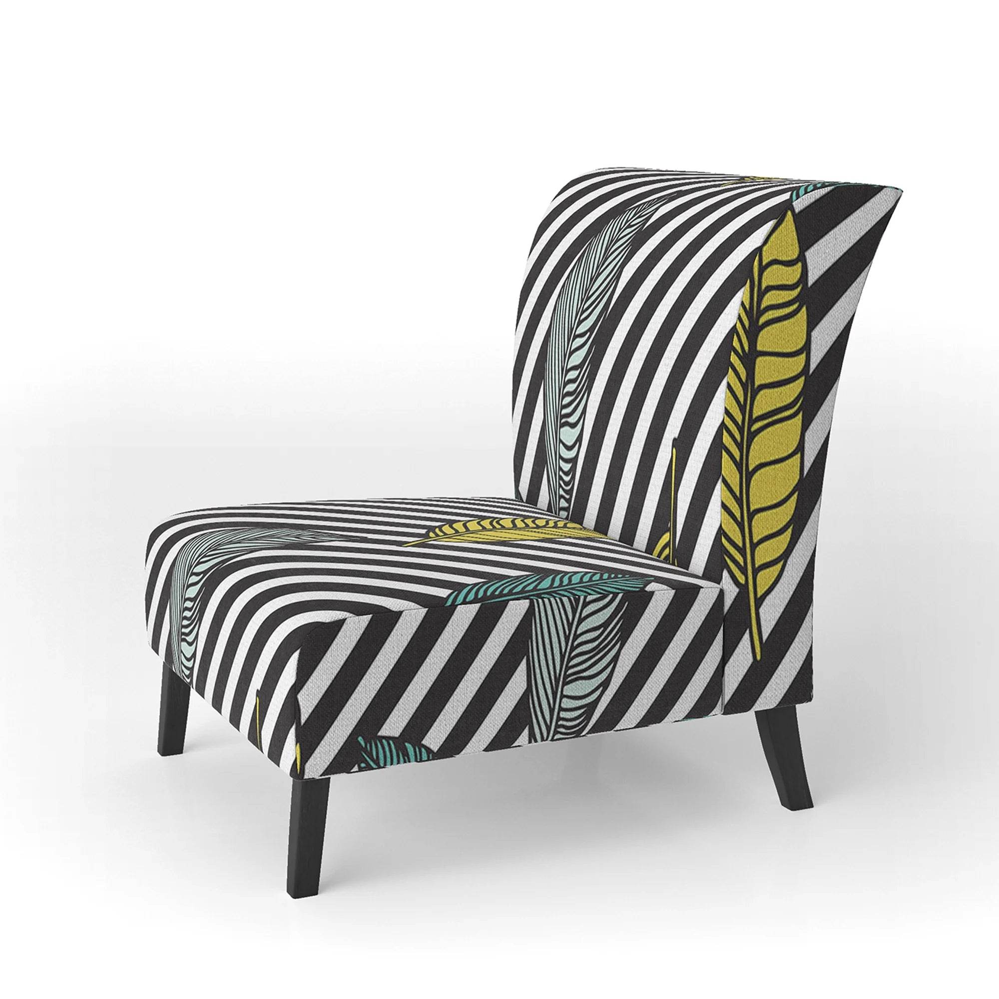 Black and Yellow Tropical Floral Upholstered Accent Chair D404