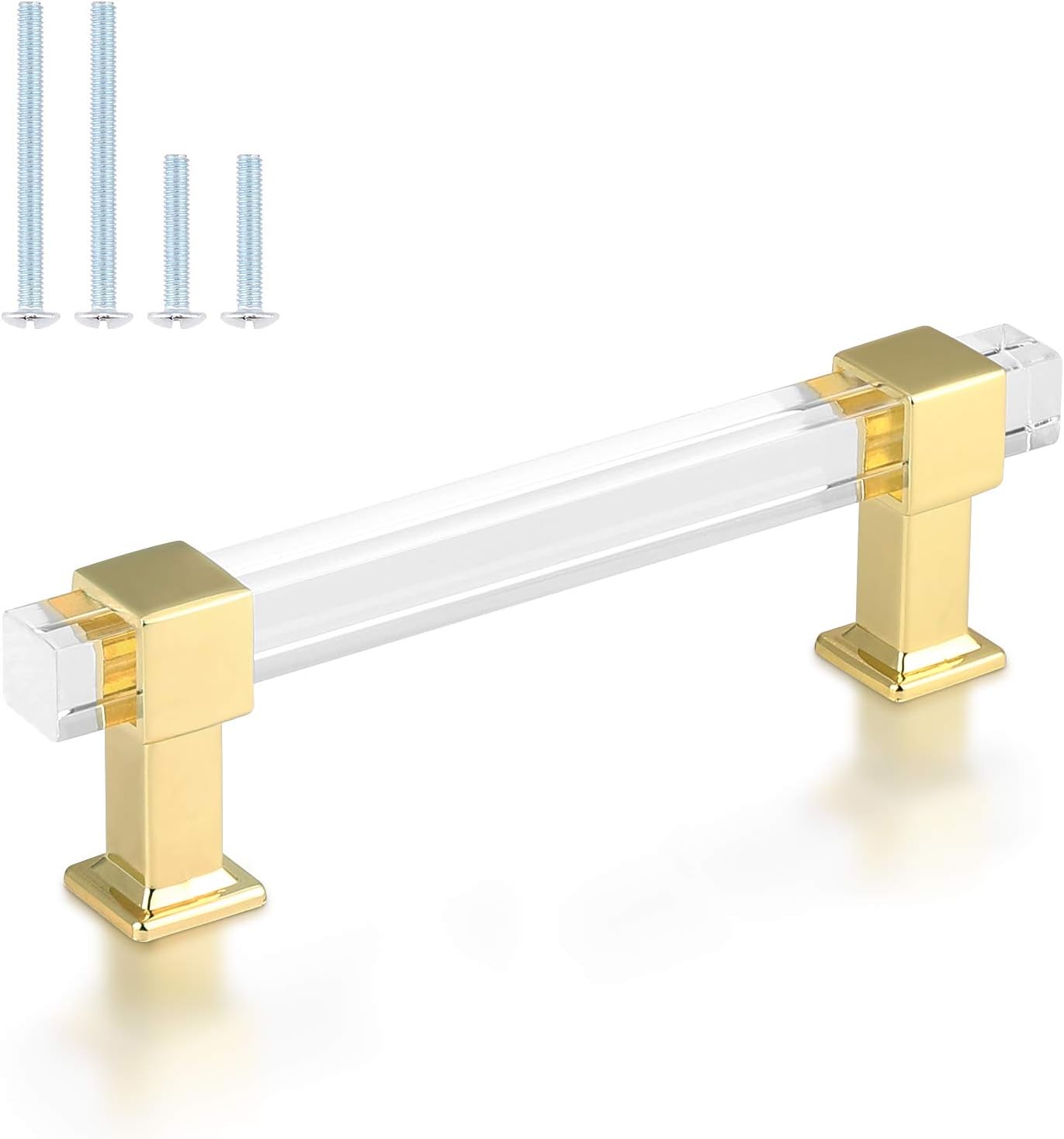 25 Pack 4 Inch Hole Center Gold Cabinet Handles with Square Acrylic Tube and Zinc Alloy Base K1919