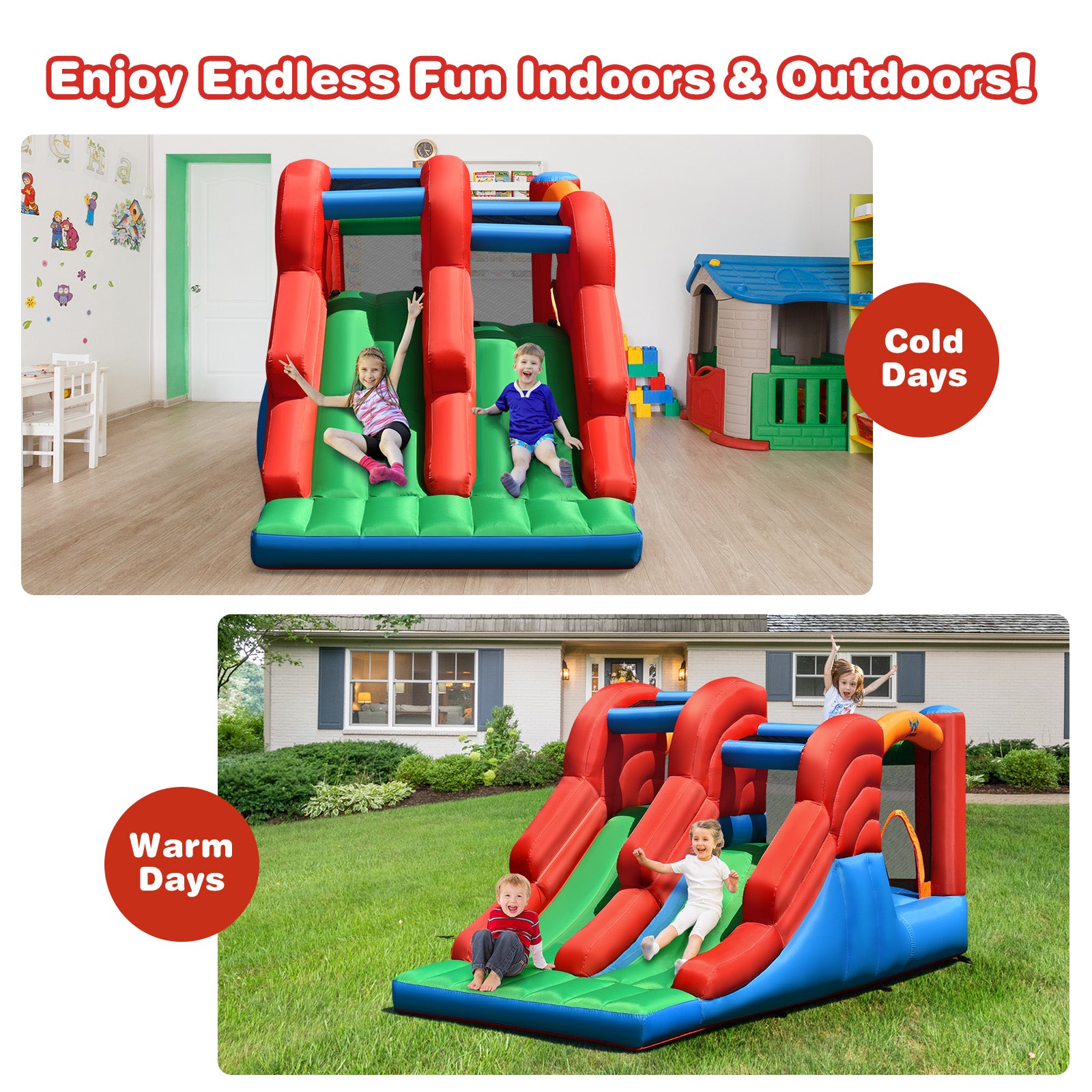Inflatable Bounce House 3-in-1 Dual Slides Jumping Castle X8007
