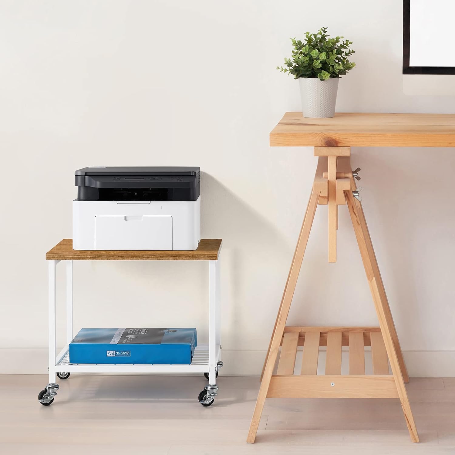 Rustic Brown and Black 2 Tier Printer Cart with Wheels R1287