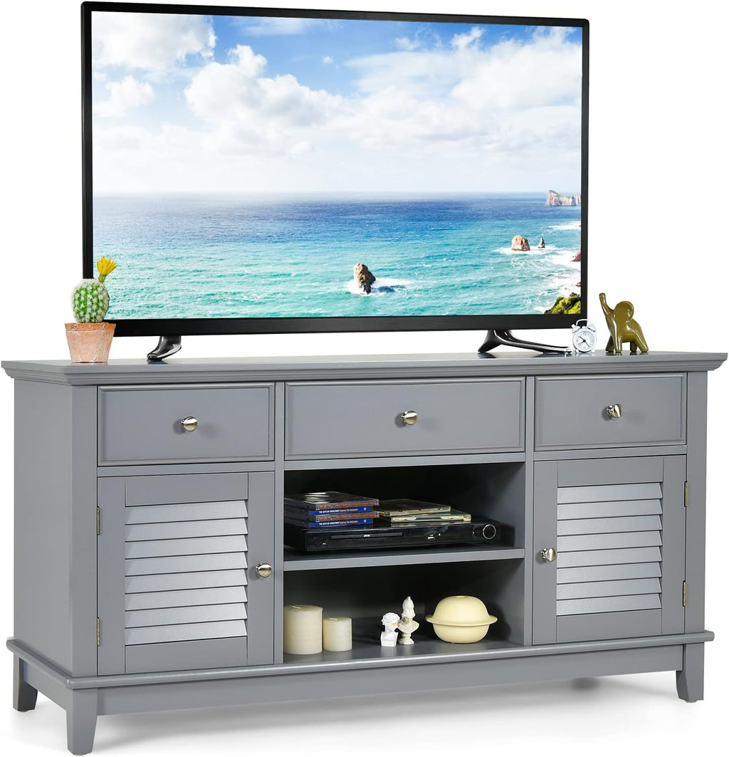 Wood TV Stand with 3 Drawers & 2 Shutter Door Cabinets (Brown) U612