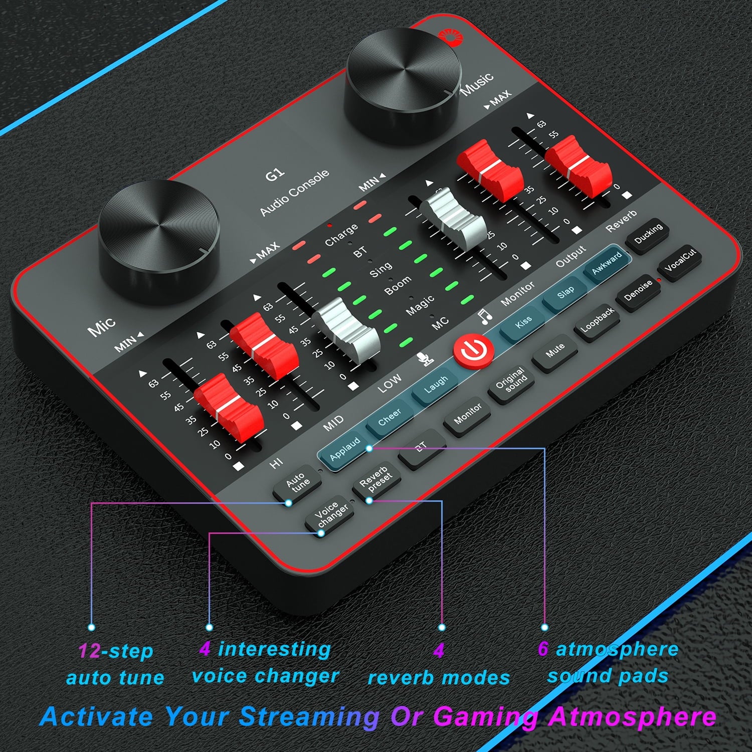 Podcast Equipment Bundle with Two E300 Studio Condenser Microphones and G1 Audio Interface Sound Board Voice Changer V8904