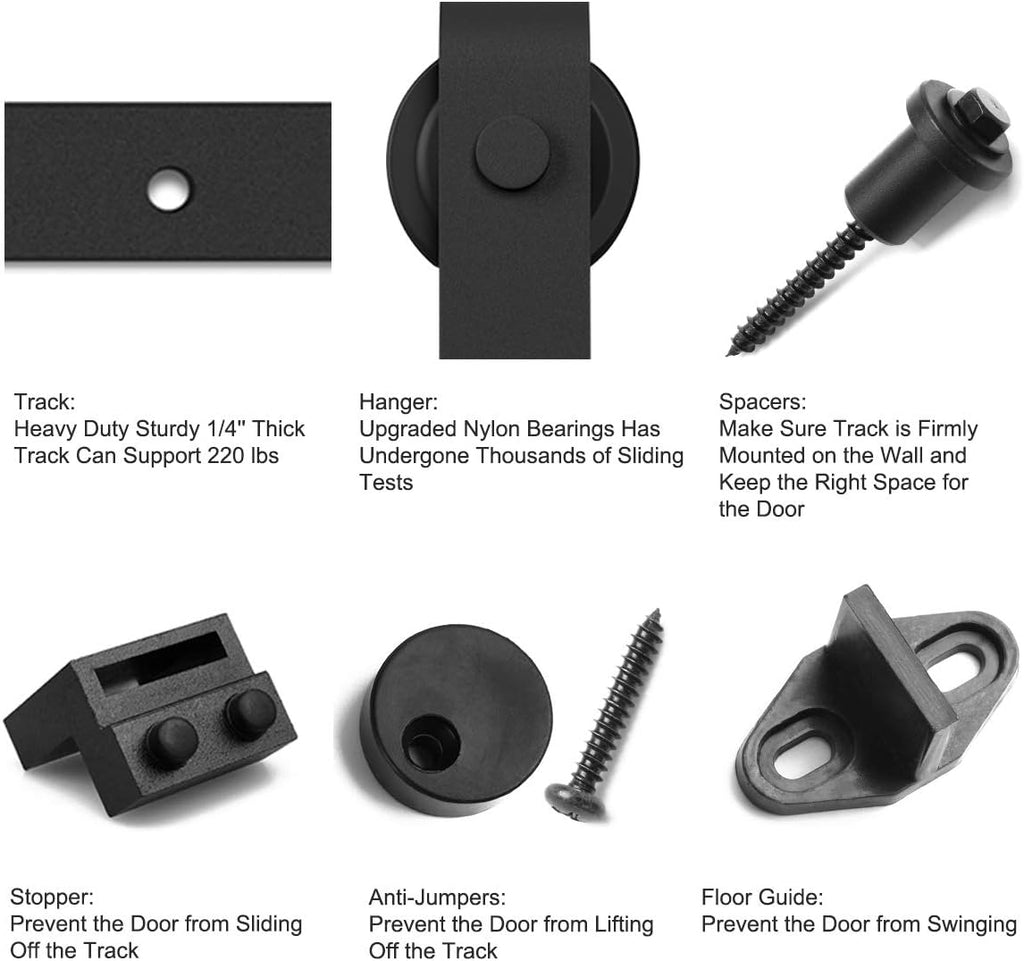 Sliding Barn Door Hardware Kit with 6.6ft Track Kit, Pull Handle Set, Floor Guide G126066