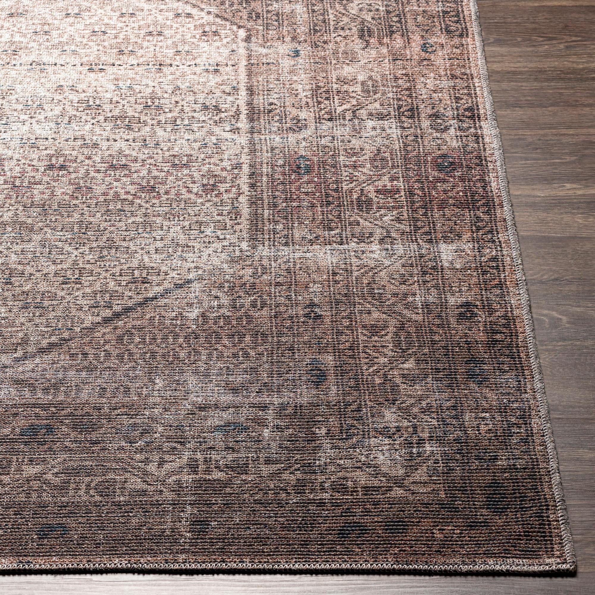 Washable Traditional Dark Red Area Rug (5'3" x 7'3") V75207