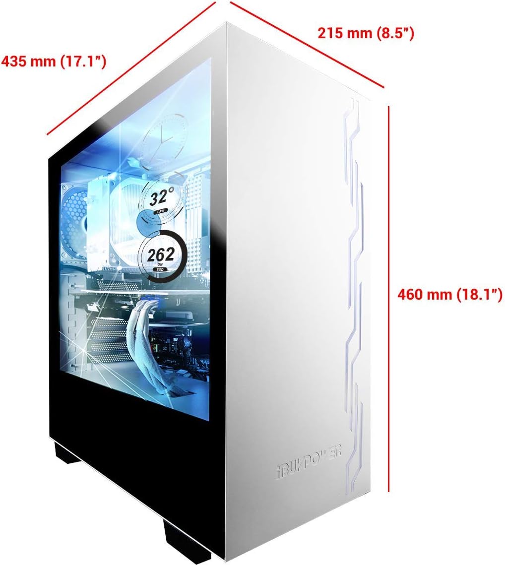 White SECC Steel Mid-Tower Desktop Computer Gaming Case with Side-Panel LCD Display R735