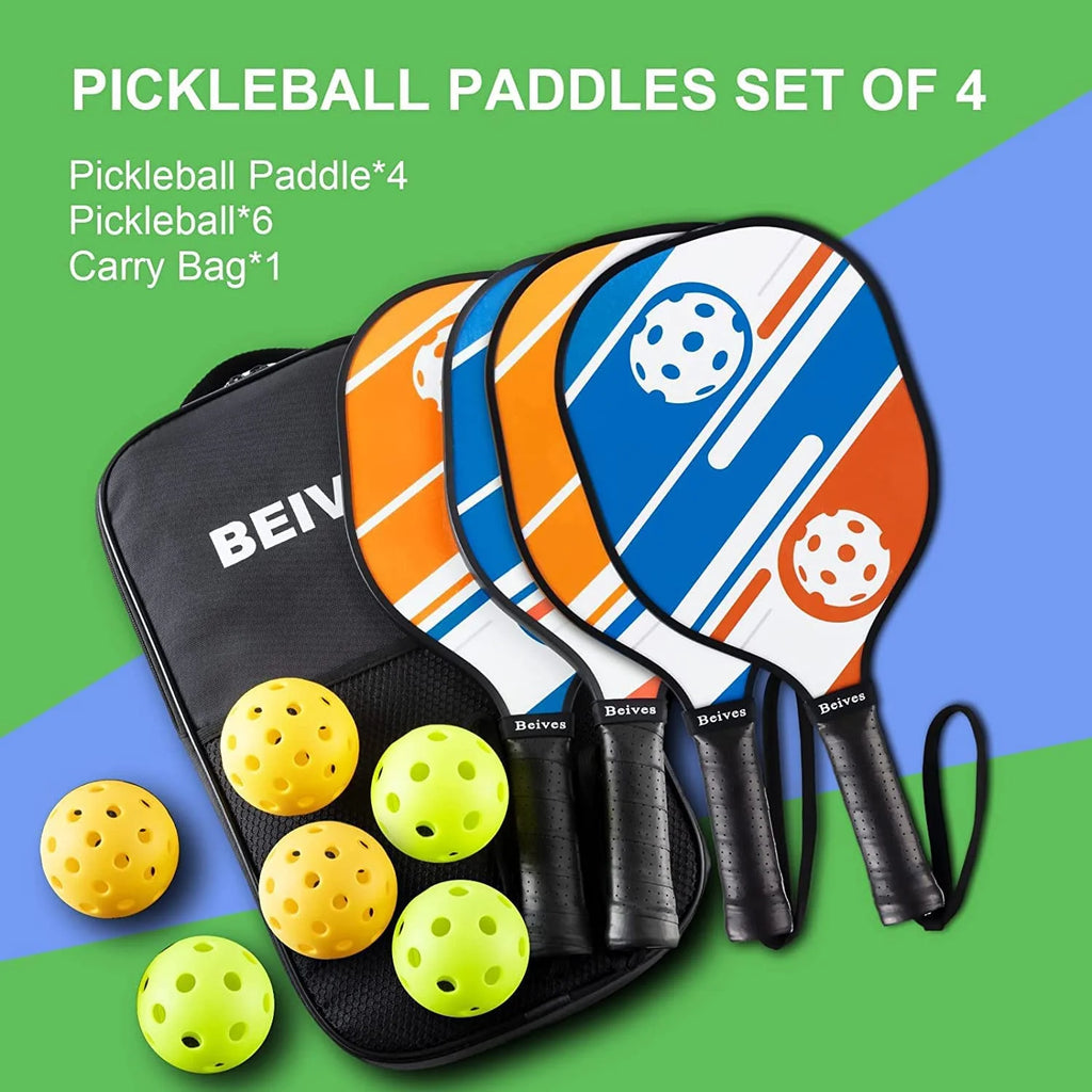 Multicolor Basswood Pickleball Paddles Set with Balls D7328