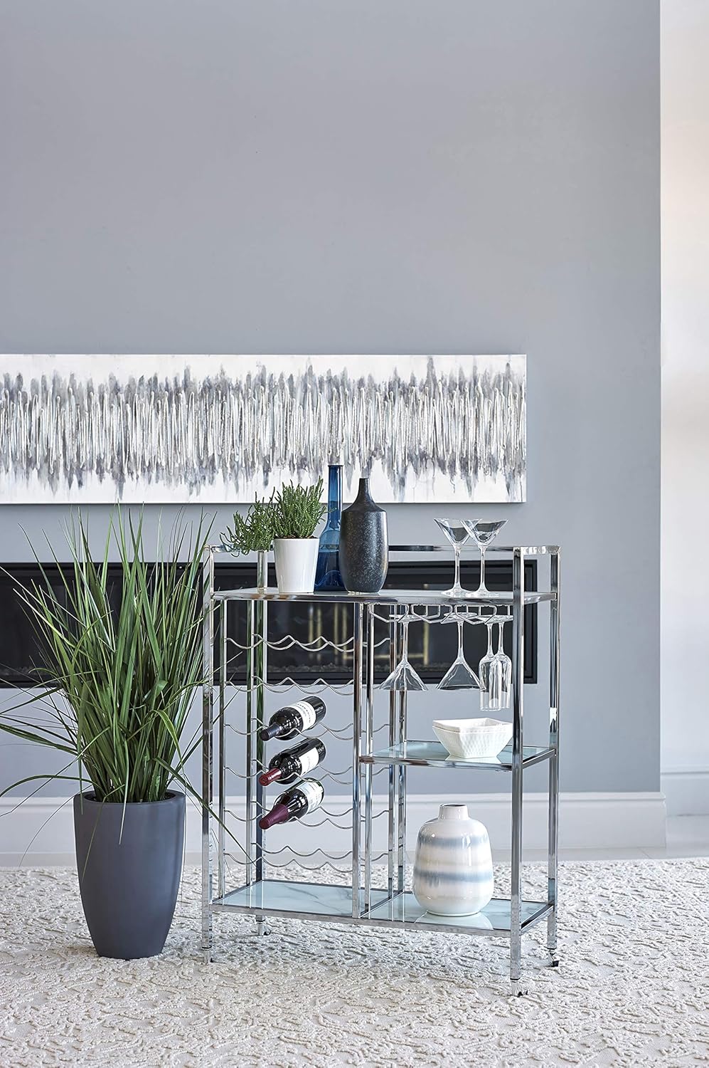 Chrome Glass Shelf Serving Cart B534946
