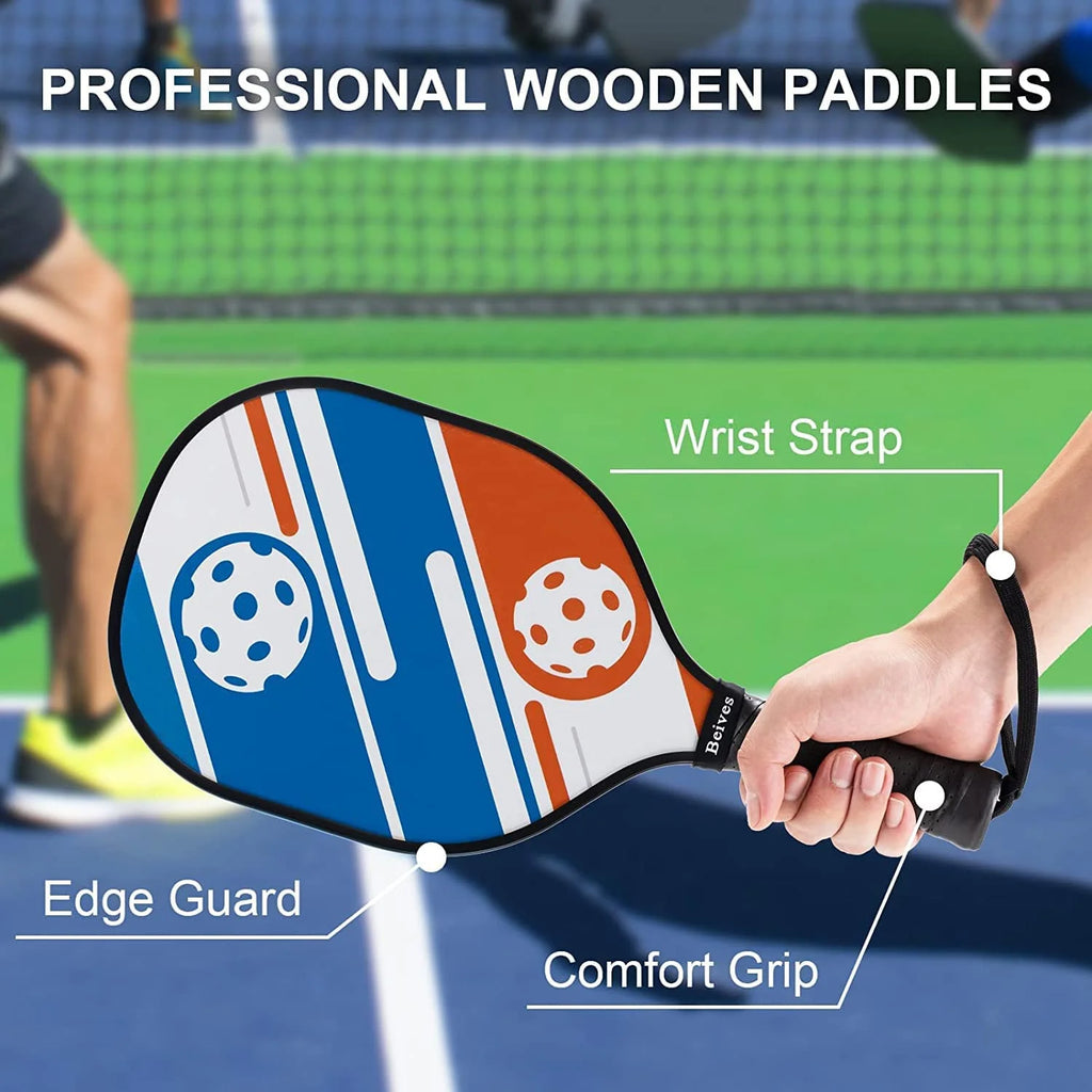 Multicolor Basswood Pickleball Paddles Set with Balls D7328