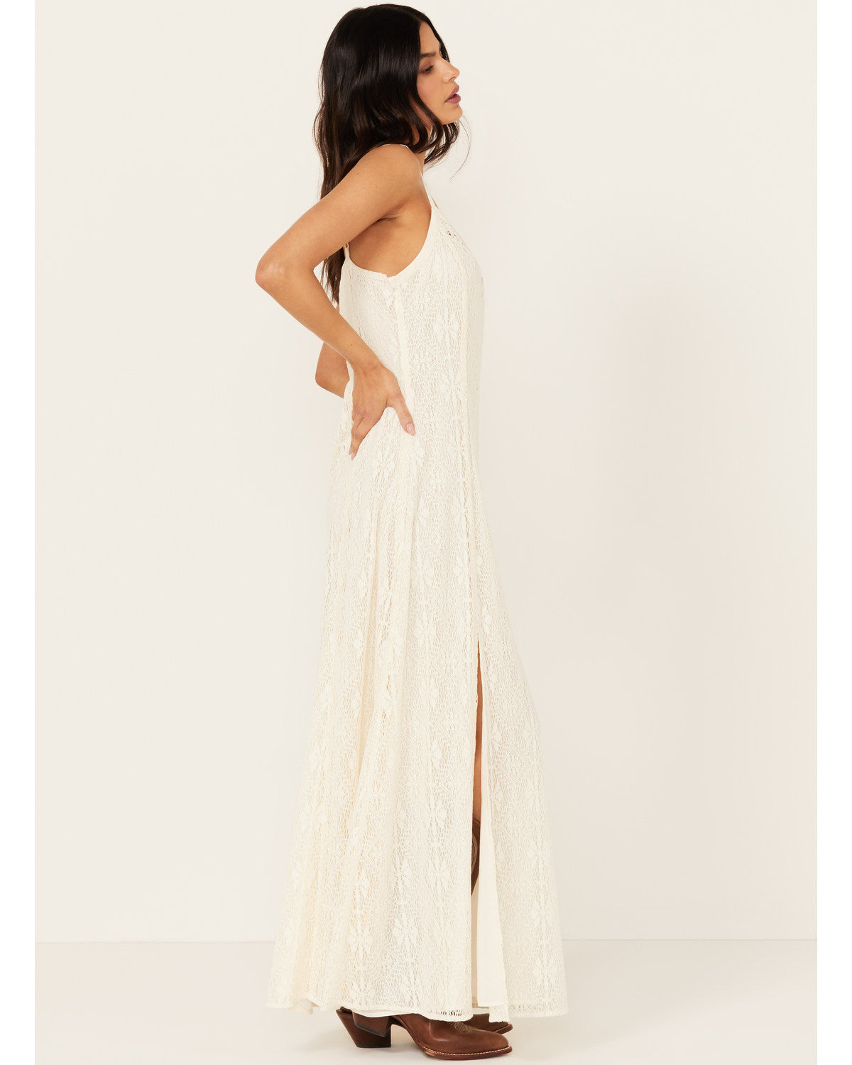 Ivory Maxi Lace Slip Dress Y51127