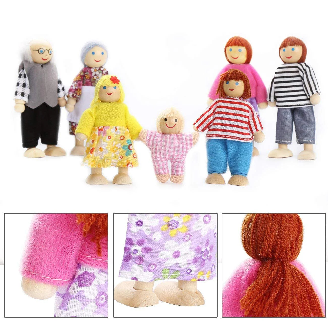 Wooden Dolls Family Playset Set of 7 Z6782