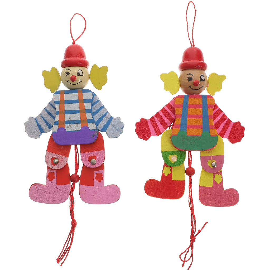 2Pcs Wood Clown Marionette Puppet Toy M349