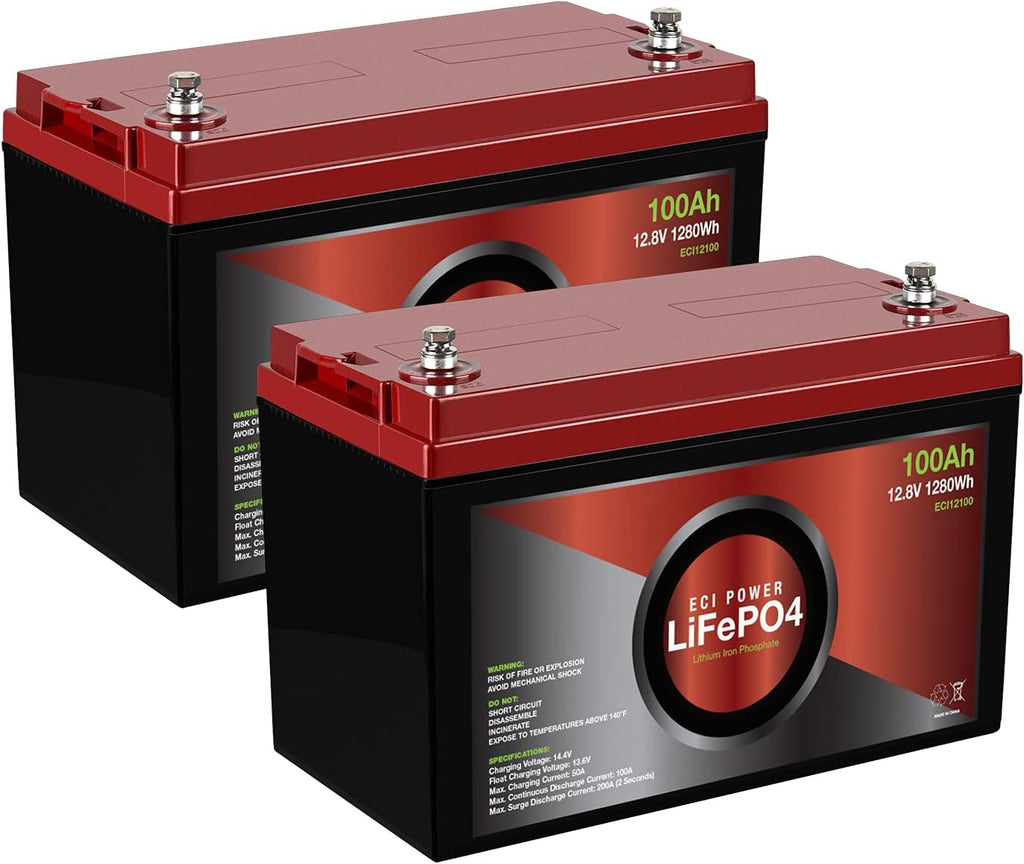 2 Pack 12V 100Ah Lithium LiFePO4 Deep Cycle Rechargeable Battery with Built-in BMS S830