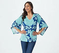Tropical Floral V-Neck Knit Top, Size XX-Small, Twilight/Blue R970781