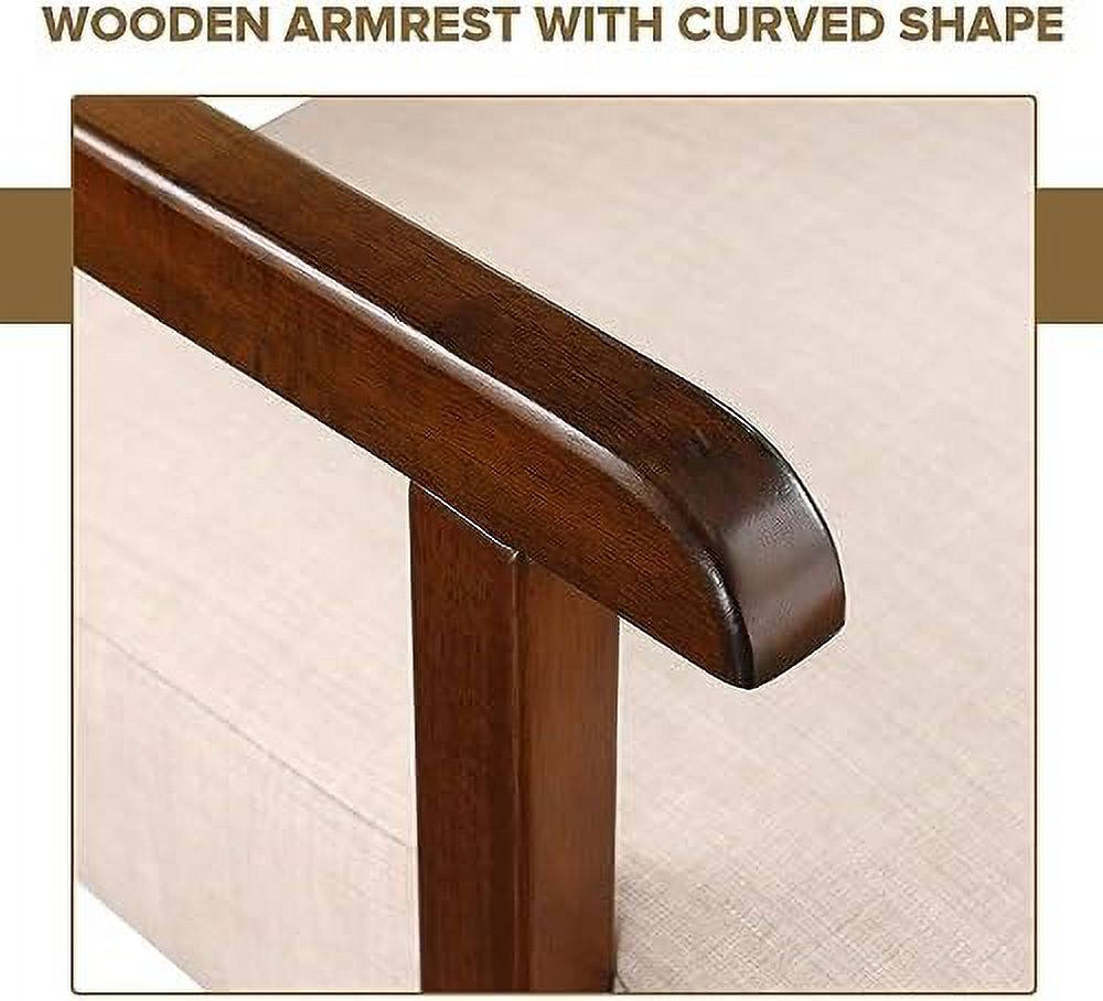 Beige Linen Fabric Arm Chair with Wood Frame N5490