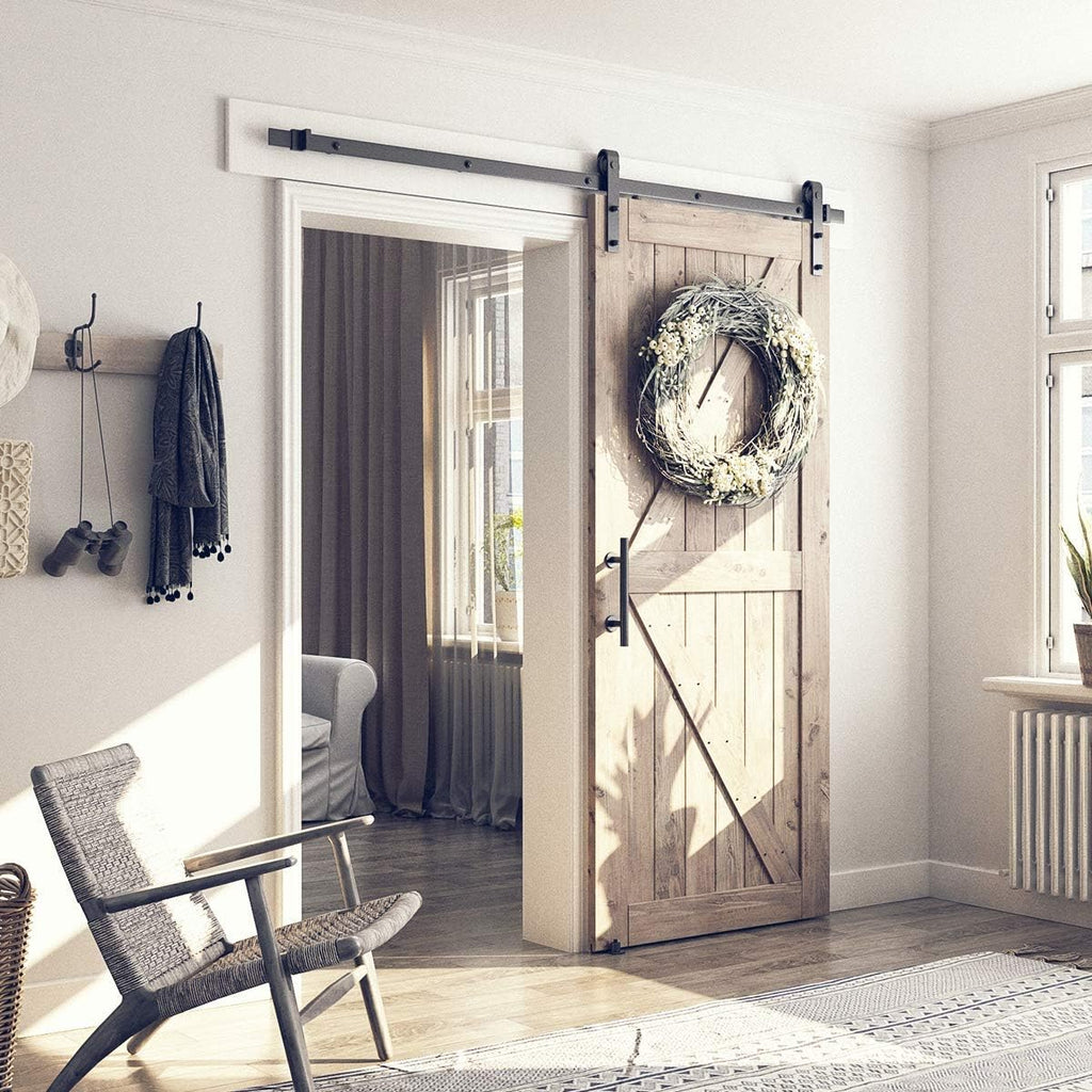 Sliding Barn Door Hardware Kit with 6.6ft Track Kit, Pull Handle Set, Floor Guide G126066