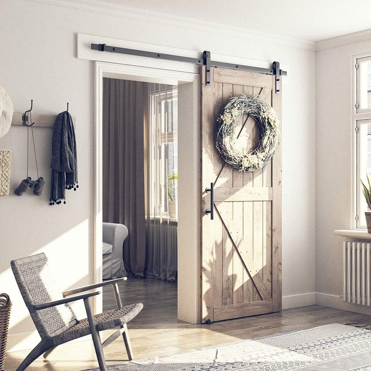 Sliding Barn Door Hardware Kit with 6.6ft Track Kit, Pull Handle Set, Floor Guide G126066