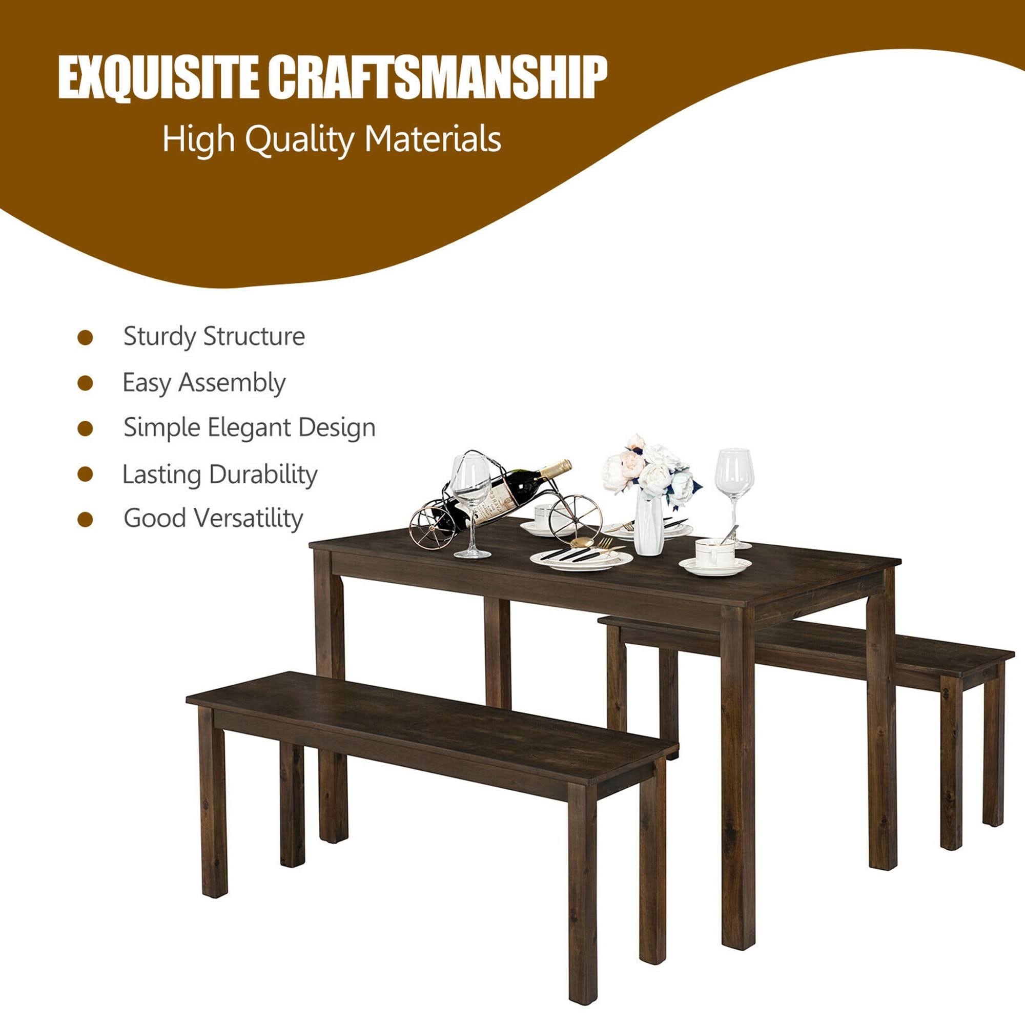 3pcs Dining Table with 2 Benches O234120