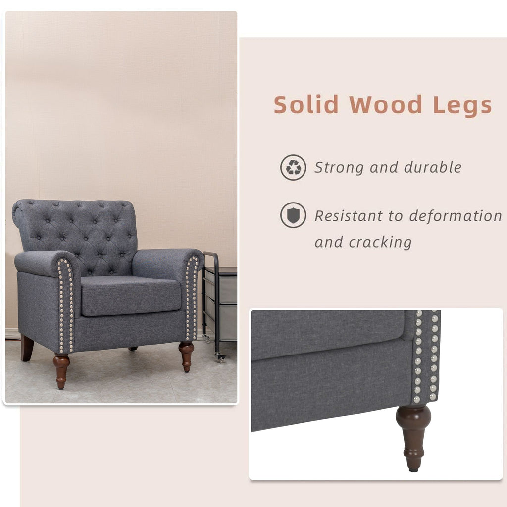 Dark Gray Linen Fabric Accent Arm Chair Z649