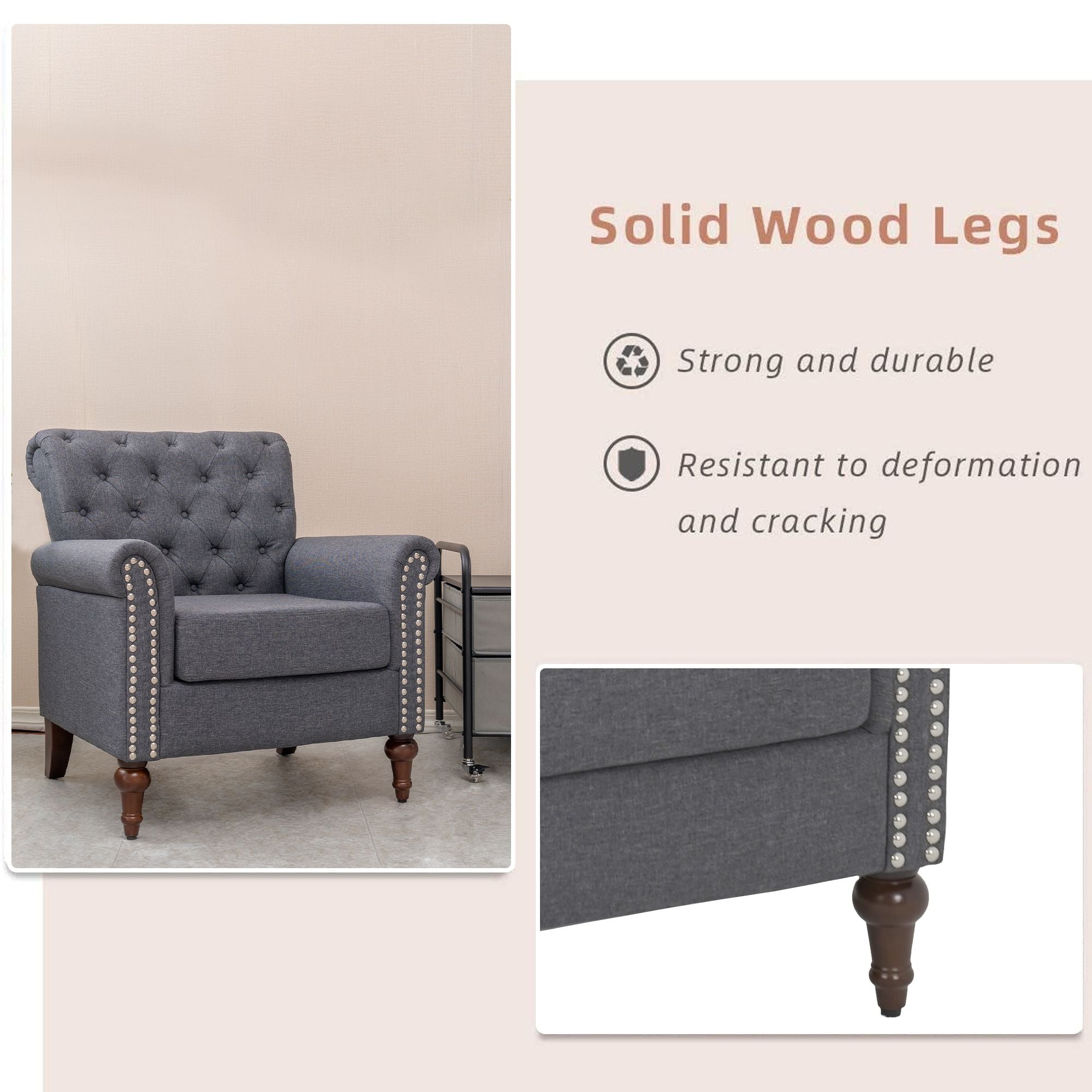 Dark Gray Linen Fabric Accent Arm Chair Z649
