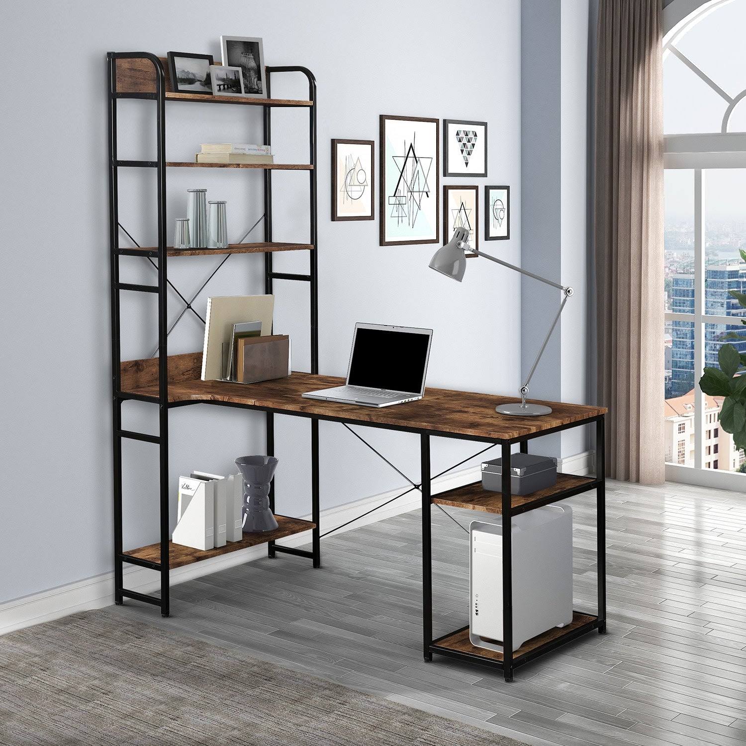 Tiger Home Office Desk with 5-Tier Open Bookshelf S2790