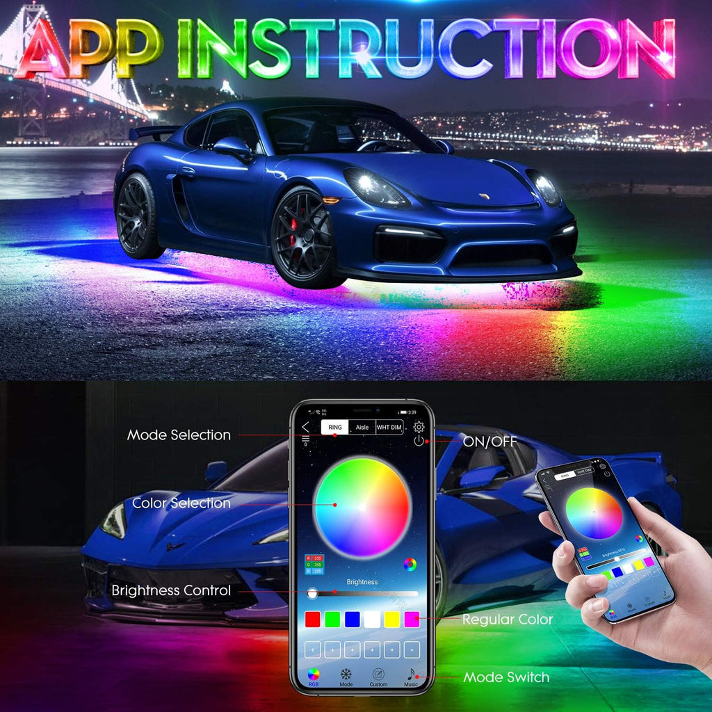 6PCS 216-LEDs Double-Row Neon Underbody LED Strips Kit with APP IP68 12V C78149