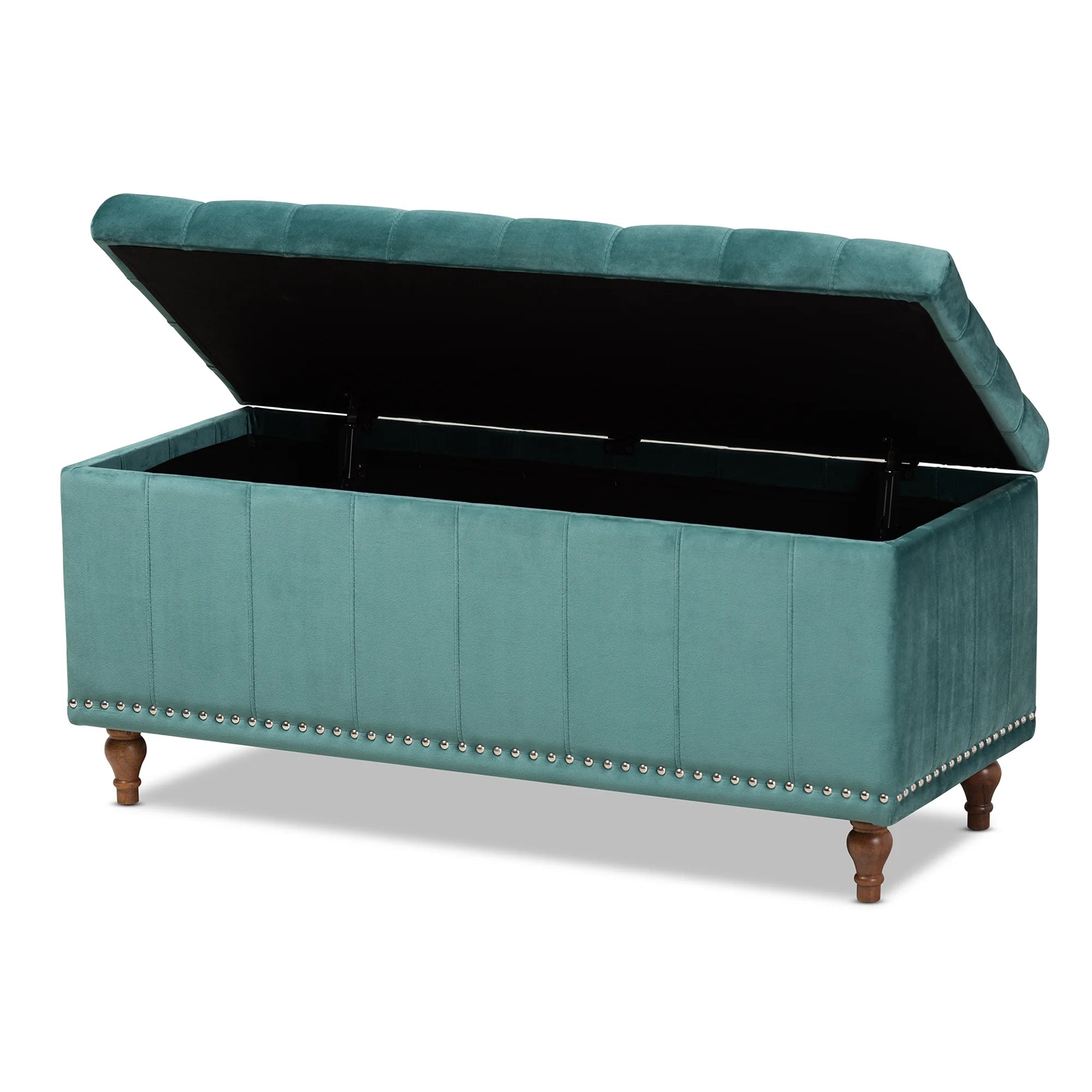 Teal Blue Velvet Button-Tufted Storage Ottoman Bench U5758