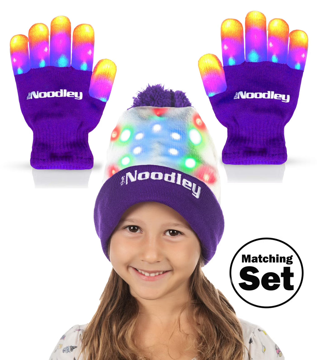 Purple LED Light Gloves and Beanie Hat Set Q4959