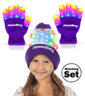 Purple LED Light Gloves and Beanie Hat Set Q4959