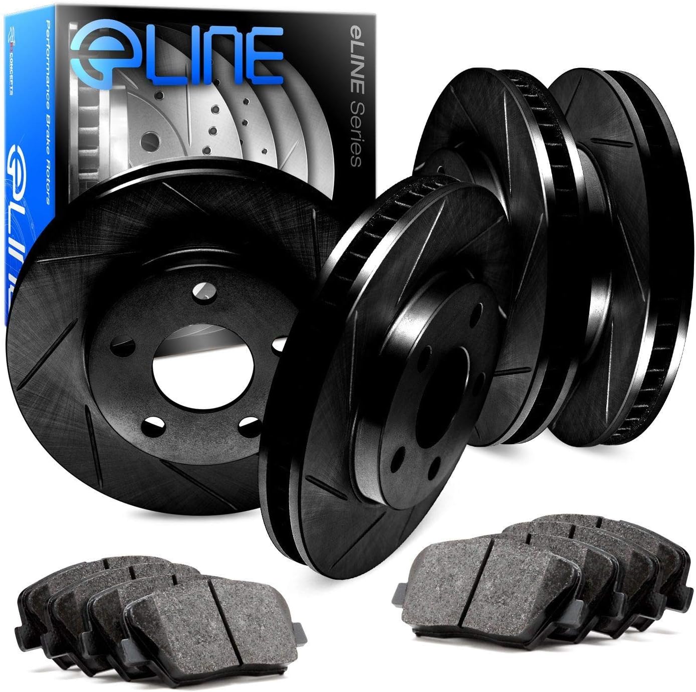 Black Slotted Brake Rotors Kit & Semi-Met Brake Pads F82290