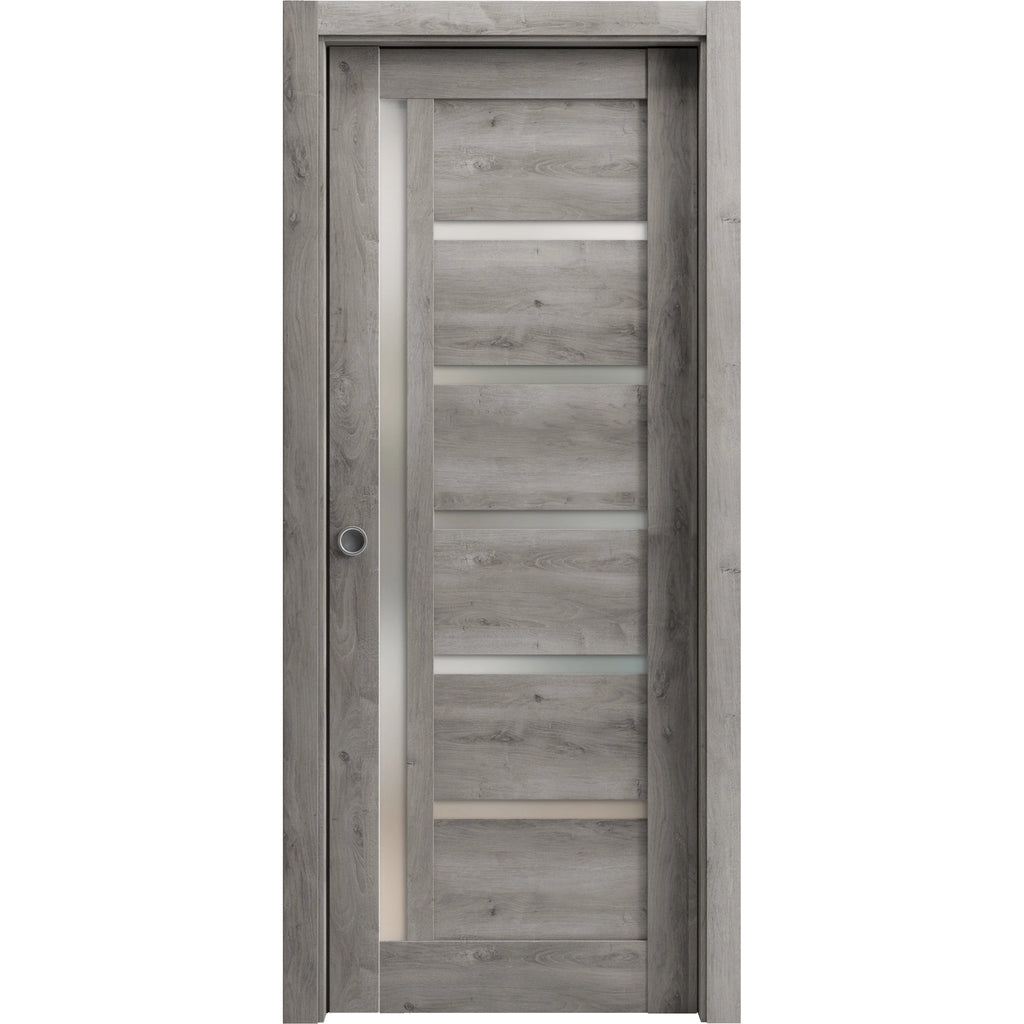 Sliding French Pocket Door 30 x 96 inches Frosted Glass Solid Wood Interior Door P35236