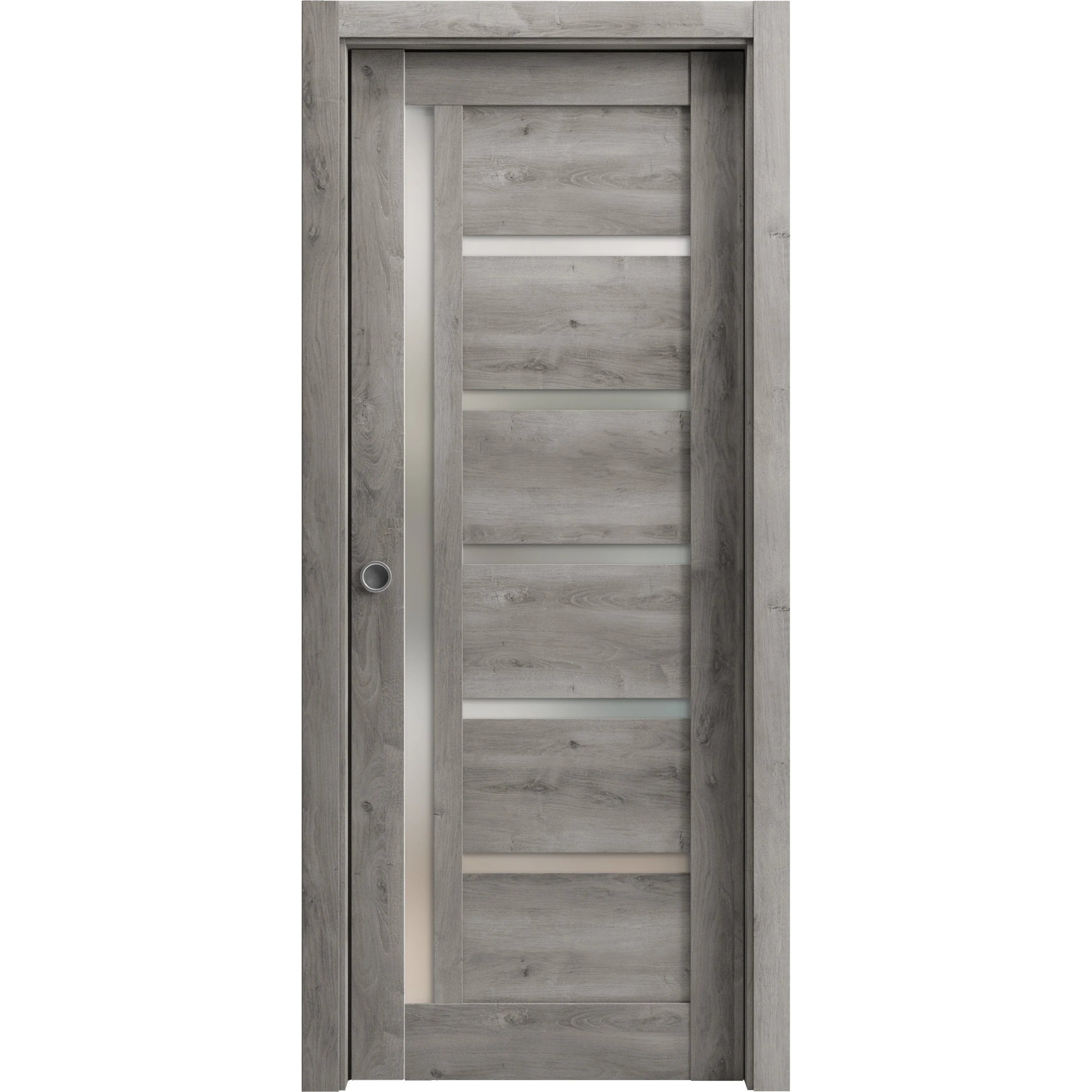Sliding French Pocket Door 30 x 96 inches Frosted Glass Solid Wood Interior Door P35236