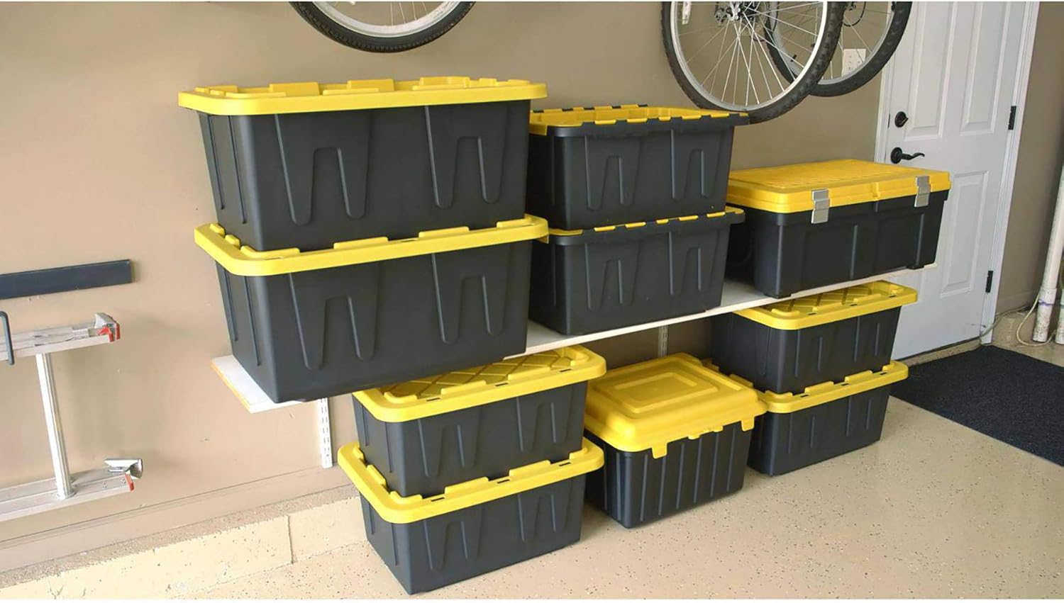15 Gallon Plastic Storage Container, Black and Yellow, Pack of 6 H7313