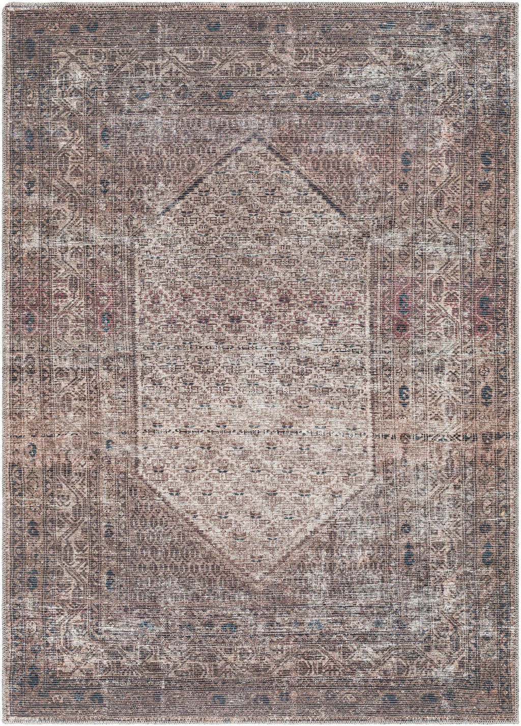 Washable Traditional Dark Red Area Rug (5'3" x 7'3") V75207