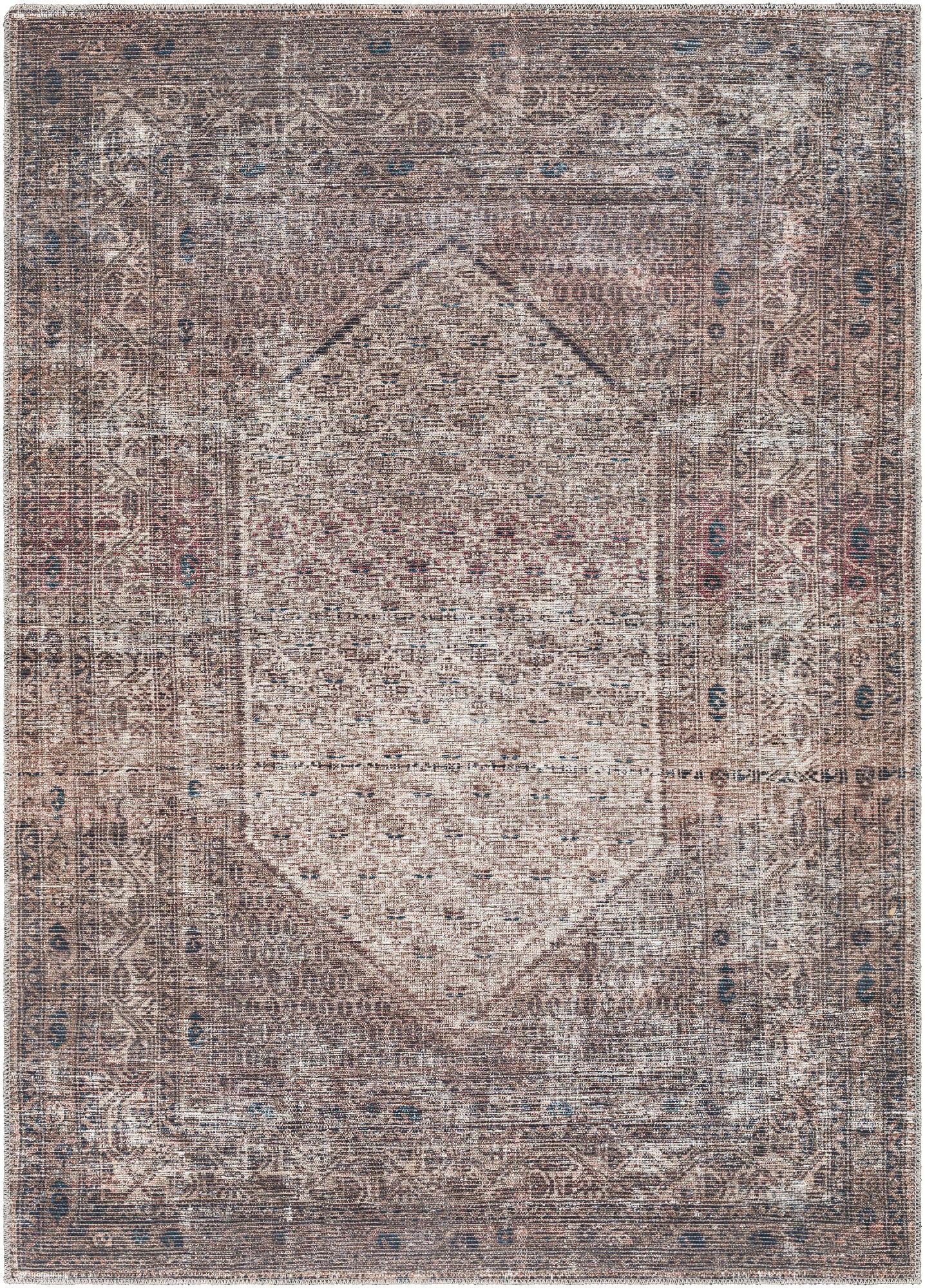 Washable Traditional Dark Red Area Rug (5'3" x 7'3") V75207